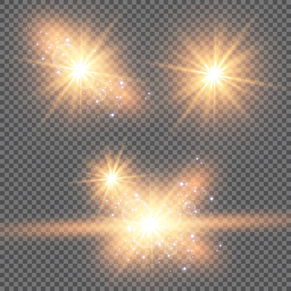 Ilustração Vetorial Raios Luz Flare Abstratos Conjunto Estrelas Luz Brilho — Vetor de Stock