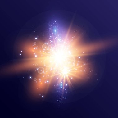 Soyut ışık ışınlarının vektör illüstrasyonu. Bir dizi yıldız, ışık ve ışıltı, ışınlar ve parlaklık. Parlak ışık efekti. Vektör çizimi. Noel flaşı Konsepti