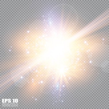 Soyut ışık ışınlarının vektör illüstrasyonu. Bir dizi yıldız, ışık ve ışıltı, ışınlar ve parlaklık. Parlak ışık efekti. Vektör çizimi. Noel flaşı Konsepti