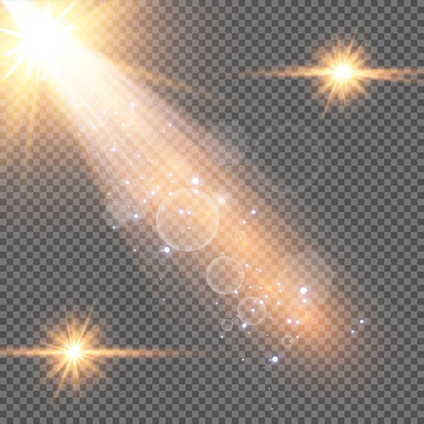 ベクトル透明太陽光特殊レンズフラッシュライト効果 フロントサンレンズフラッシュ 輝きの光の中でベクトルブラー 装飾の要素 水平星線とサーチライト — ストックベクタ