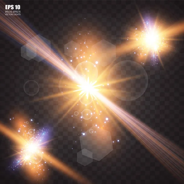 Parlaklık ışık efekti. Vektör Illustration. Noel flaş kavramı. Soyut parlama ışık ışınları vektör Illustration. Yıldız, ışık ve parlaklık, ışınları ve parlaklığı bir dizi. Parlaklık ışık efekti.