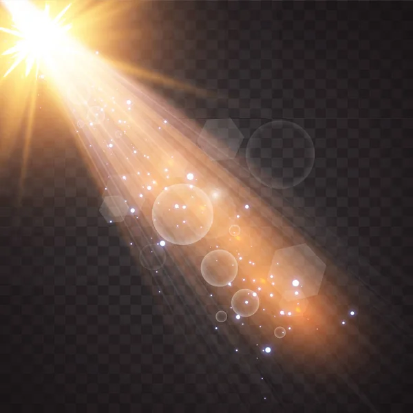 矢量透明太阳光特殊透镜闪光效果 前太阳透镜闪光 在明亮的光线下矢量模糊不清 装饰的元素 水平恒星射线和探照灯 — 图库矢量图片