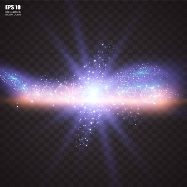 Soyut ışık ışınlarının vektör illüstrasyonu. Bir dizi yıldız, ışık ve ışıltı, ışınlar ve parlaklık. Parlak ışık efekti. Vektör çizimi. Noel flaşı Konsepti