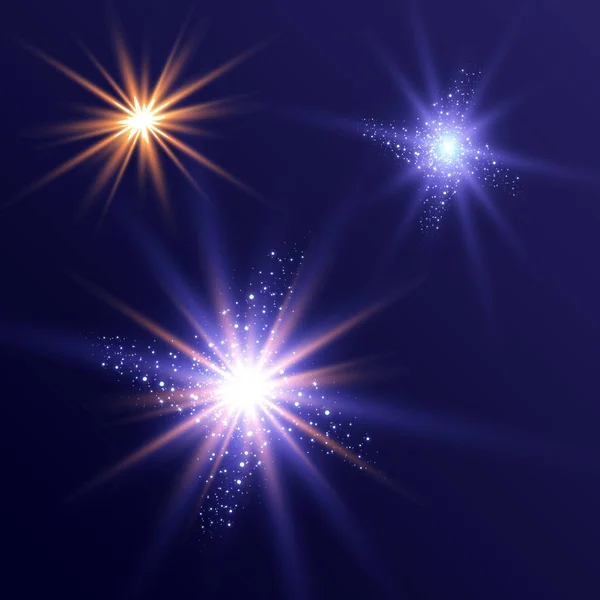 Vektorová Ilustrace Abstraktních Světelných Paprsků Sada Hvězd Světla Záře Paprsky — Stockový vektor