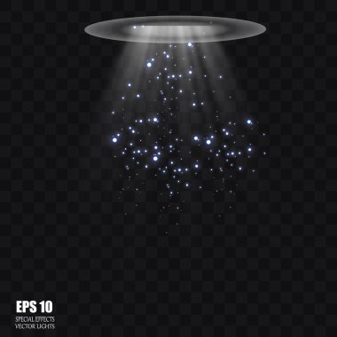 UFO ışık huzmesi transparan arkaplanda izole edildi. Vektör illüstrasyonu