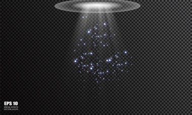 UFO ışık huzmesi transparan arkaplanda izole edildi. Vektör illüstrasyonu