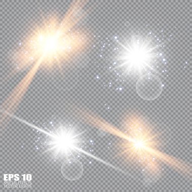 Parlaklık ışık efekti. Vektör Illustration. Noel flaş kavramı. Soyut parlama ışık ışınları vektör Illustration. Yıldız, ışık ve parlaklık, ışınları ve parlaklığı bir dizi. Parlaklık ışık efekti.