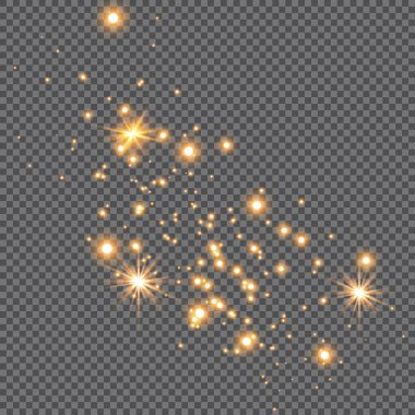 Dust white. White sparks and golden stars shine with special light. Vector sparkles on a transparent background. Christmas abstract pattern. Sparkling magical dust particles. clipart
