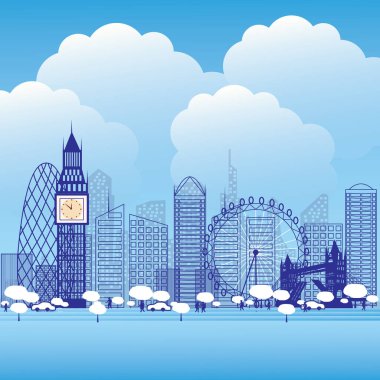 Anahat Londra İngiltere'ye hoş geldiniz. Vektör İllüstrasyon. Modern Mimari ile İş Seyahati ve Turizm Konsepti. Landmarks ile Londra Cityscape.