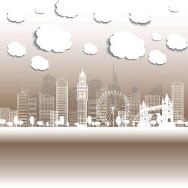 Kağıt güzel illüstrasyon. Anahat Londra İngiltere'ye hoş geldiniz. Vektör İllüstrasyon. Modern Mimari ile İş Seyahati ve Turizm Konsepti. Landmarks ile Londra Cityscape.