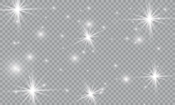 Branco Poeira Faíscas Brancas Estrelas Douradas Brilham Com Luz Especial — Vetor de Stock