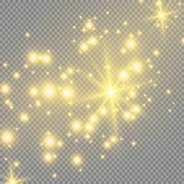 Polvo Amarillo Chispas Amarillas Estrellas Doradas Brillan Con Luz Especial — Vector de stock