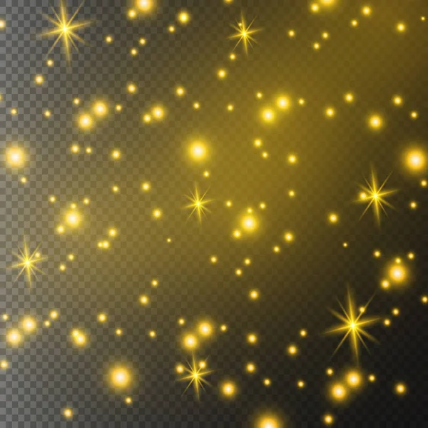 Polvo Amarillo Chispas Amarillas Estrellas Doradas Brillan Con Luz Especial — Archivo Imágenes Vectoriales