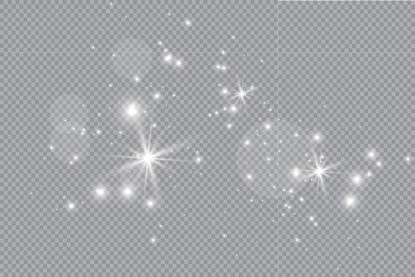 Toz sarıdır. Sarı kıvılcımlar ve altın yıldızlar özel ışıkla parlıyorlar. Şeffaf bir arkaplanda vektör parıldıyor. Noel ışığı etkisi. Parlak sihirli toz parçacıkları.
