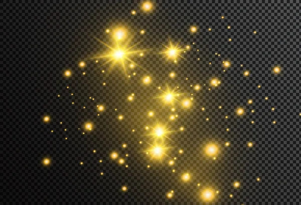 Beyaz toz. Beyaz kıvılcım ve altın yıldız ile özel ışık parlaklık. Vektör şeffaf bir arka plan üzerinde parıldıyor. Noel soyut desen. Köpüklü büyülü toz parçacıkları.