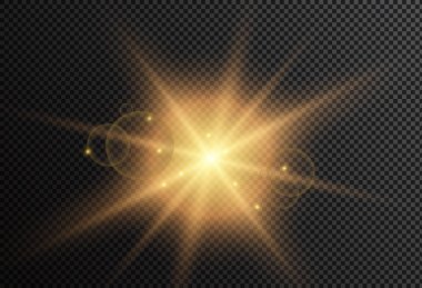 Gün doğumu, şafak. Vektör şeffaf güneş ışığı. Özel lens parlama ışık efekti
