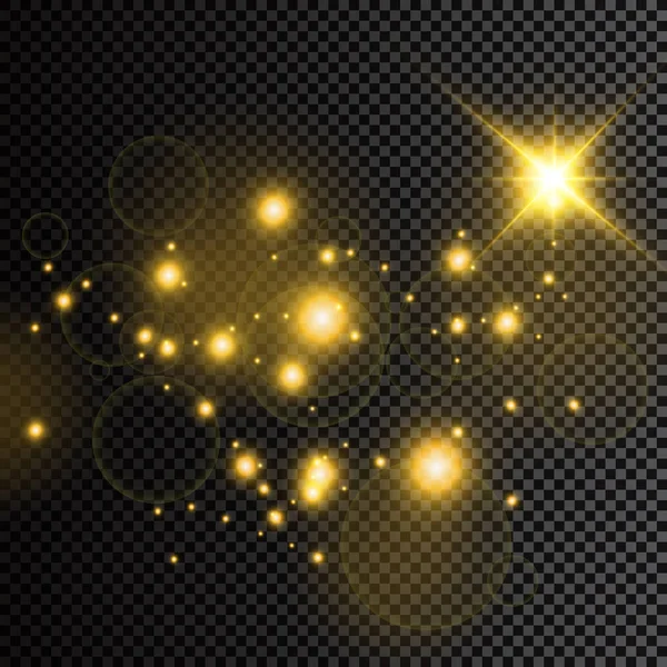 Polvo Amarillo Chispas Amarillas Estrellas Doradas Brillan Con Luz Especial — Archivo Imágenes Vectoriales