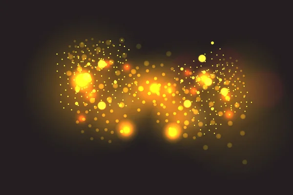 Vector Golden Particles Glowing Yellow Bokeh — Stock Vector