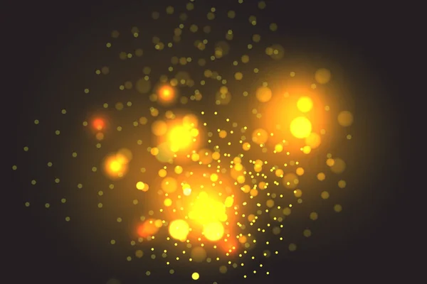 Vector Golden Particles Glowing Yellow Bokeh — Stock Vector
