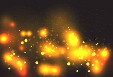 Vektör altın parçacıkları. Parlayan sarı bokeh daireler soyut altın lüks arka plan
