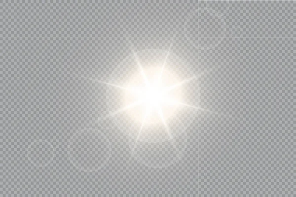 Matahari Terbit Fajar Vektor Transparan Sinar Matahari Efek Cahaya Suar - Stok Vektor