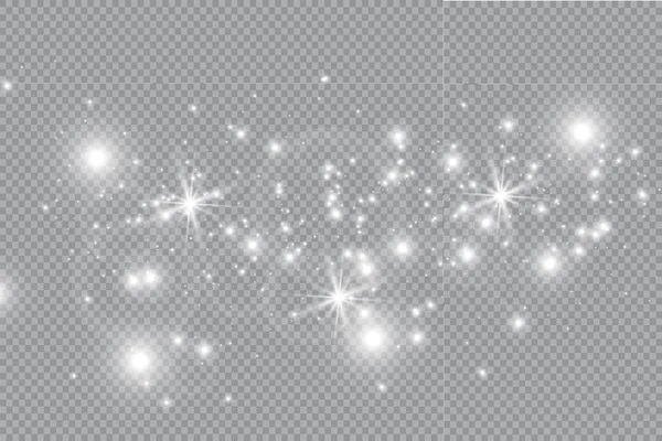 Белые Искры Блестят Специальным Светом Векторные Блики Прозрачном Фоне Рождественская — стоковый вектор