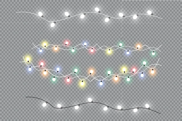 Luci Natale Isolati Elementi Design Realistici Luci Luminose Design Del — Vettoriale Stock