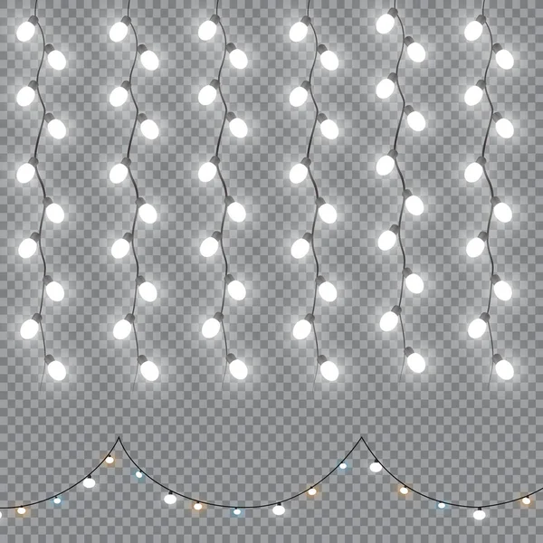 Luces Navideñas Aisladas Elementos Diseño Realistas Luces Brillantes Para Navidad — Vector de stock