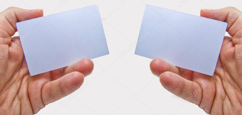 two empty white cards used for motivational messages in business and marketing concepts