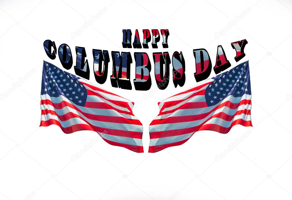 happy columbus day with two american flags, greeting cards decoration