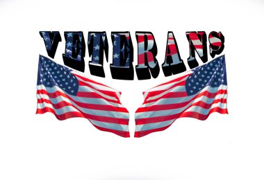 onur ve beyaz zemin üzerine iki ABD bayrakları ile bizim gazileri için teşekkürler