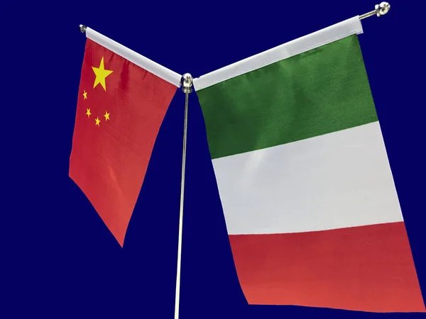 Итальянские Китайские Флаги Синем Фоне Confits China International Import Expo — стоковое фото