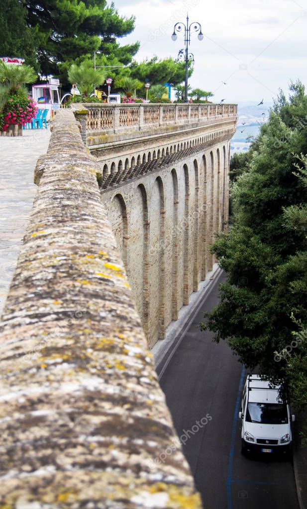Historical walls of Osimo, little village near Mount Conero, Ancona, Marche, Italy.