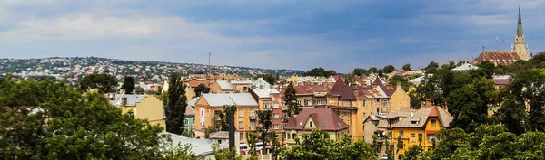 Panoramic photo. Foreshortening on historical part of Chernivtsi city from a height