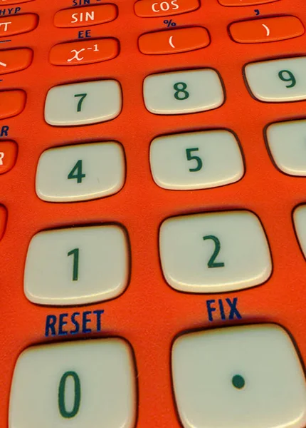Fragment Tangentbord Gamla Miniräknare Orange Färg — Stockfoto