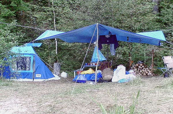 Turizmus Parton Sátrak Csónakok Oroszország Tver Region Volga Folyó Village — Stock Fotó