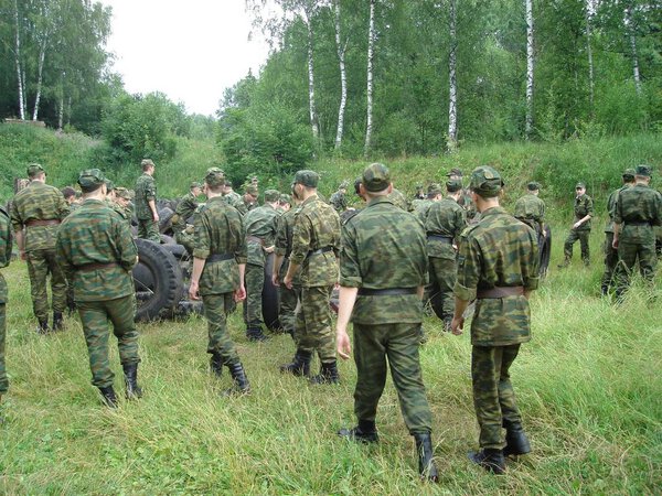 Military training future reserve officer on the base, Russia, Moscow region, Dmitrovsky district, Trudovaya, 2007
