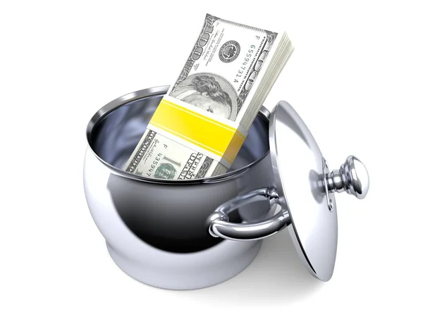 Olla de cocina con dinero — Foto de Stock