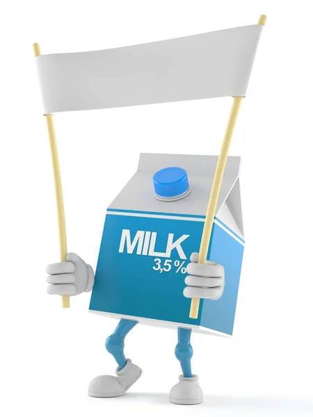Caráter da caixa de leite segurando banner em branco — Fotografia de Stock