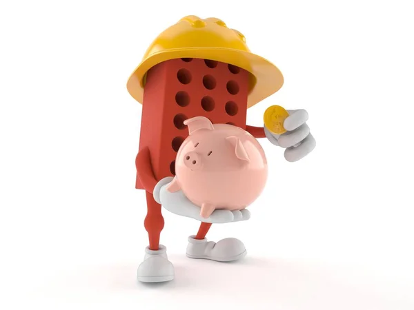 Bakstenen karakter Holding Piggy Bank — Stockfoto