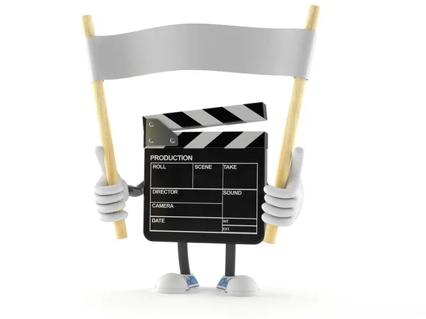 Personaje de pizarra de película sosteniendo banner en blanco —  Fotos de Stock