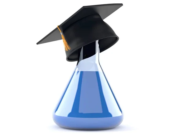 Chemistry flask with mortarboard — Stock Photo, Image