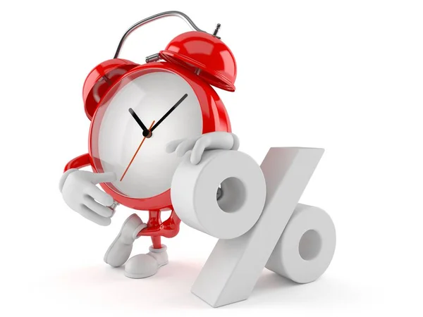 Alarm clock character with percent symbol — Stock Photo, Image