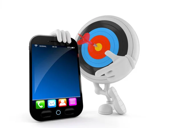 Bull's eye character with smart phone — Stock Photo, Image