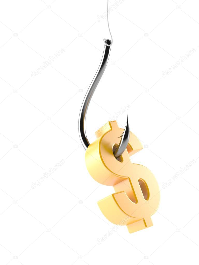 Fishing hook with dollar symbol