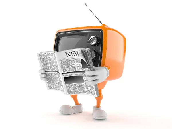 Retro TV character reading newspaper — Stock Photo, Image