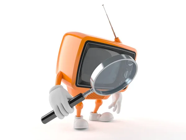 Retro TV character looking through magnifying glass — Stock Photo, Image