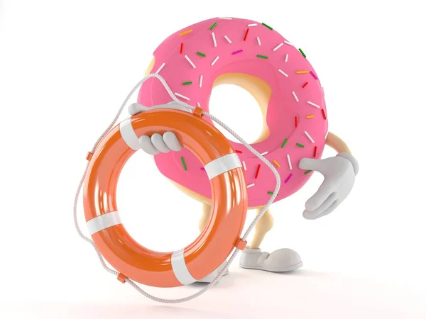 Donut karaktär Holding Life boj — Stockfoto