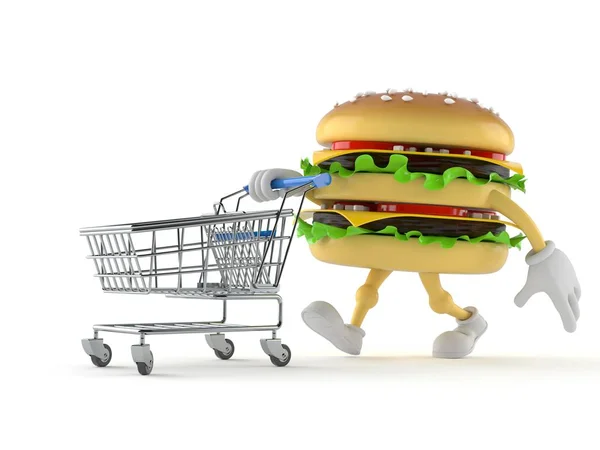 Personagem de hambúrguer com carrinho de compras — Fotografia de Stock