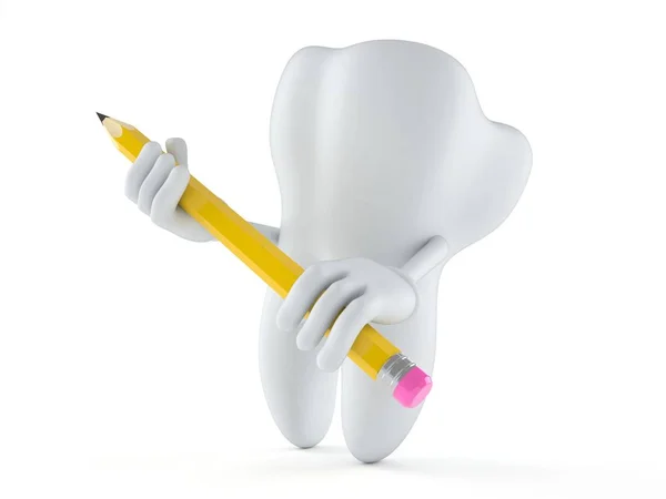 연필을 들고 있는 치아 캐릭터 — 스톡 사진